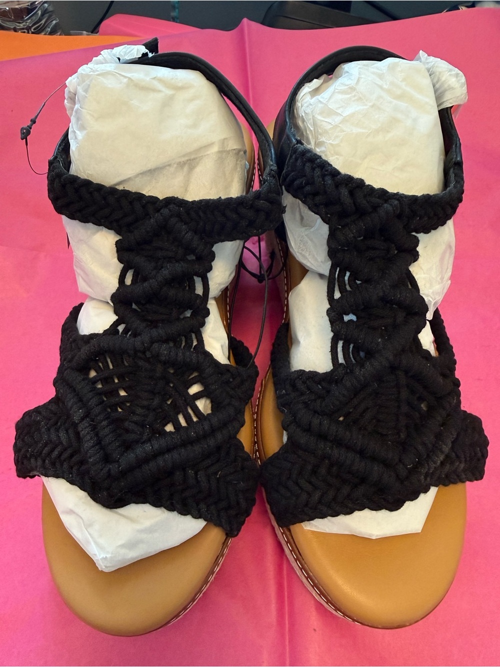 torrid Black Braided Macramé Sandals with Tan Footbed 7.5w